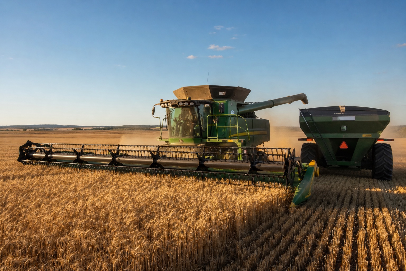 Combine harvester and chaser bin working in an Australian wheat paddock